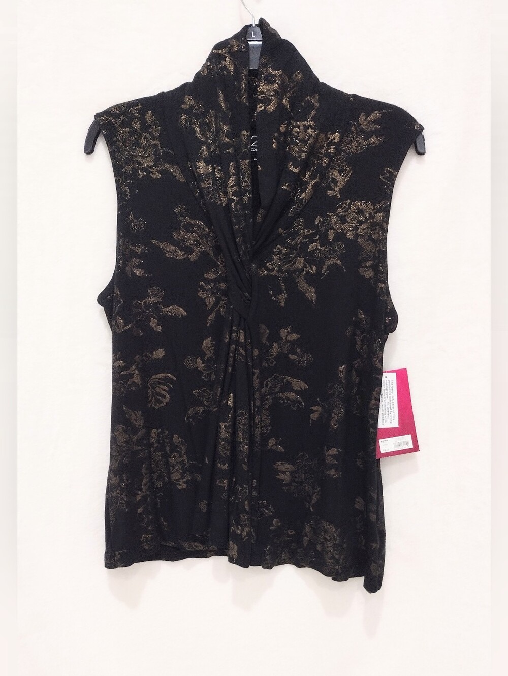212 SzS Collection Black & Gold Floral Twist-Front Sleeveless Top